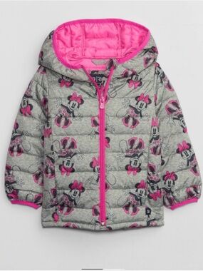 GAP Girls' Gray & Pink Minnie Mouse Puffer Jacket baby 18 24 months coat Disney